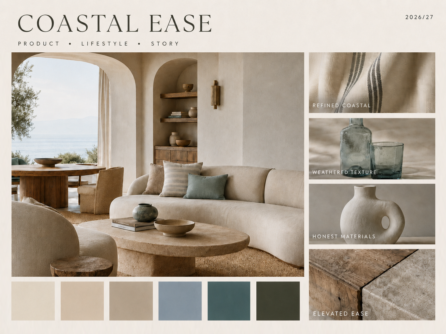 Coastal Ease 2026–27 product, lifestyle, and story trend board