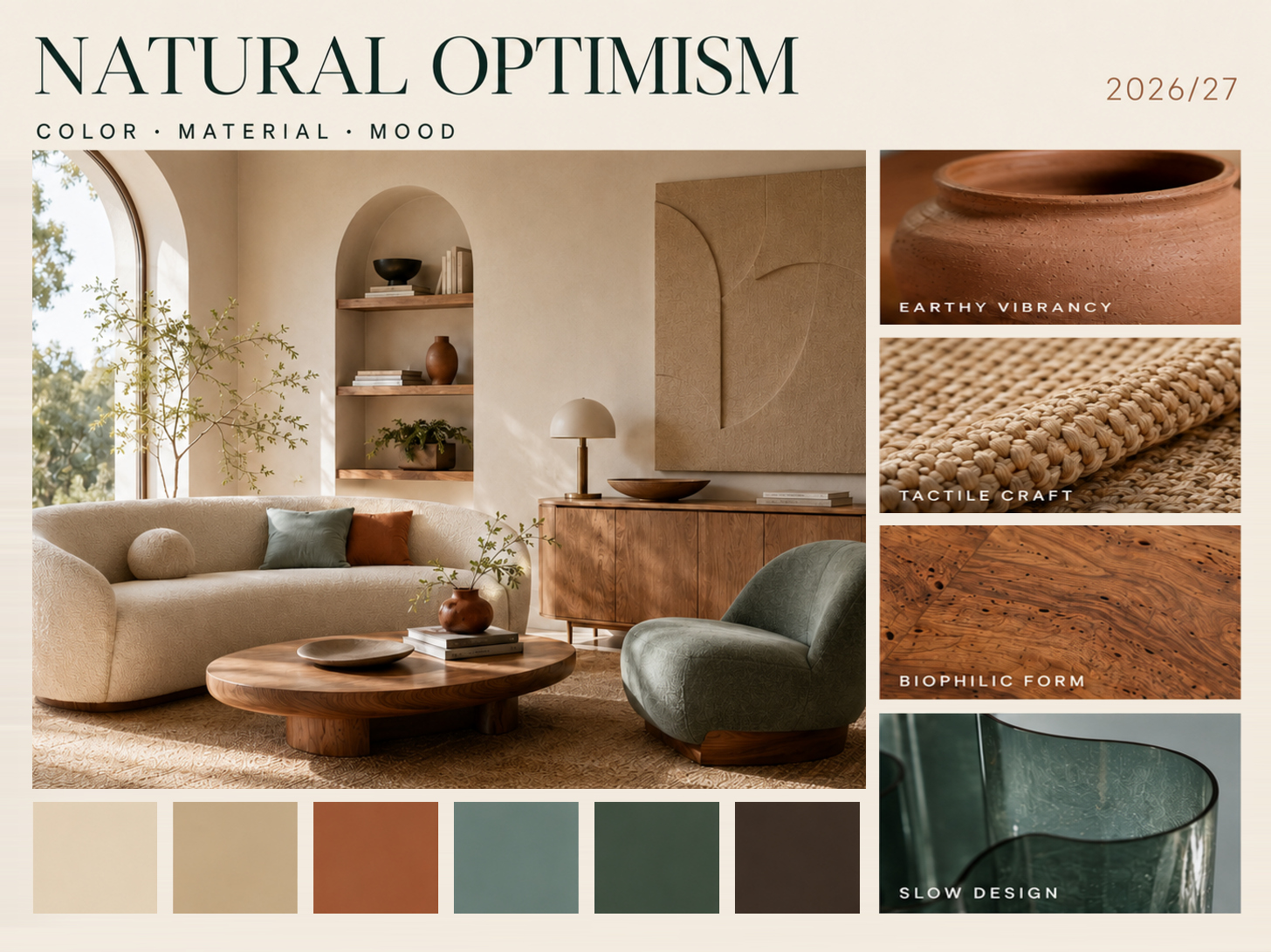Natural Optimism 2026–27 color, material, and mood trend board